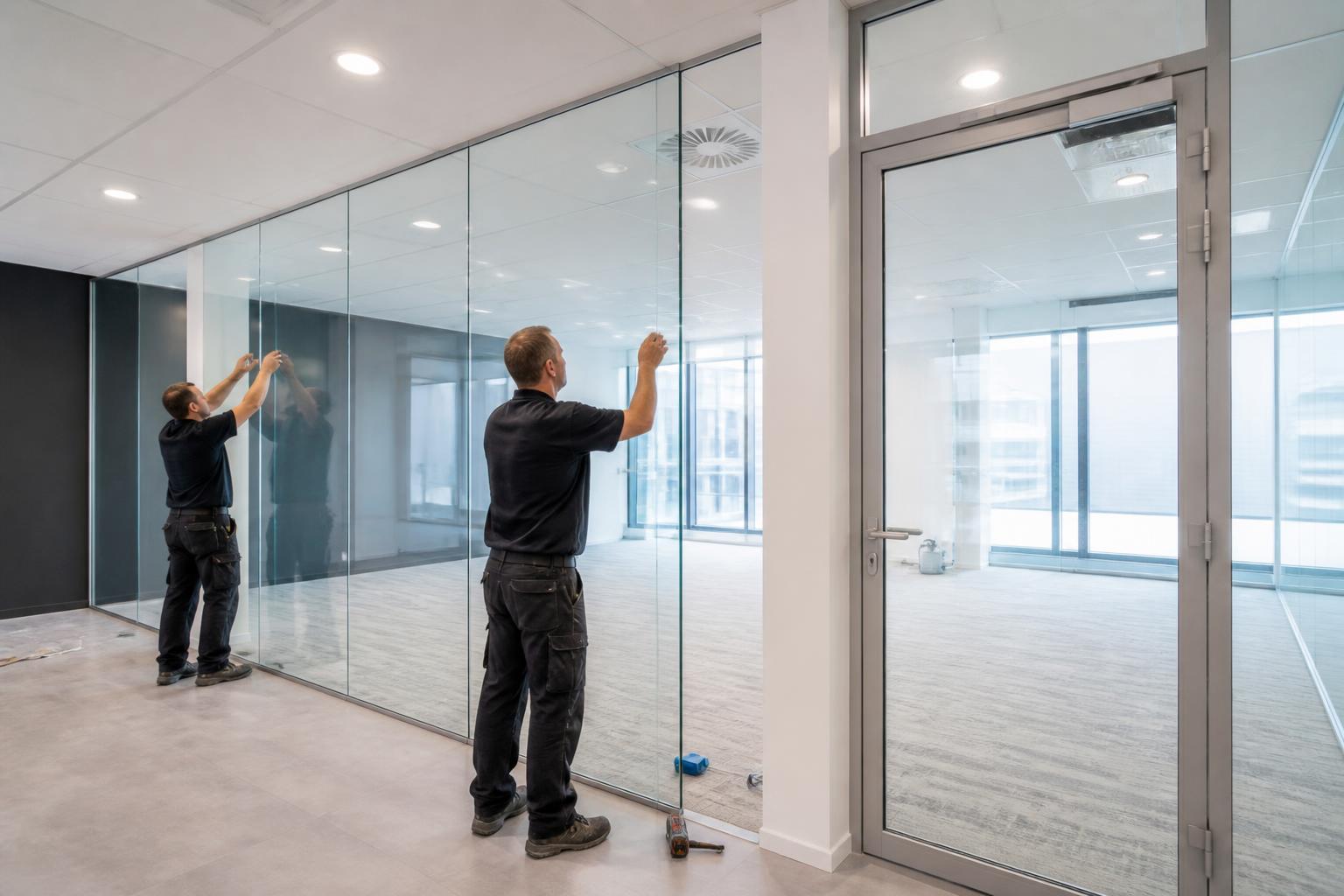 Frameless glass partition installation